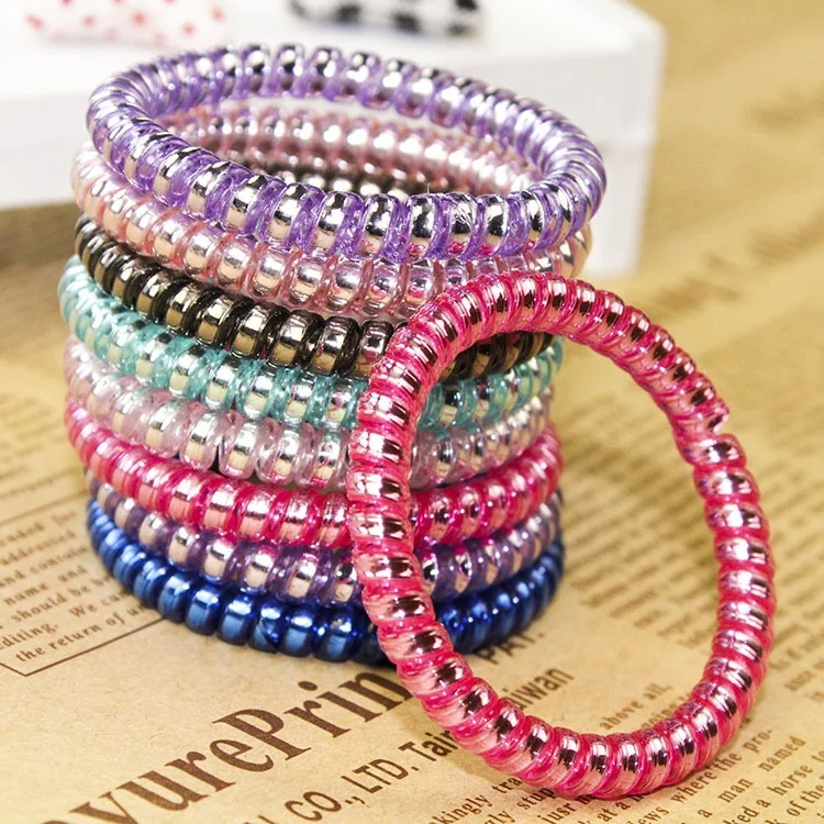 6pcs/lot Elastic Colorful Telephone Wire Cord Hair Band Ties Band Rope