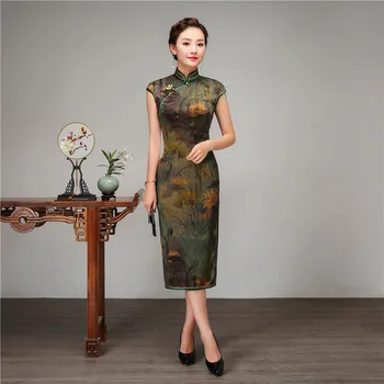 

Asian Female Summer Short Sleeve Qipao Vintage Handmade Button National Cheongsam Elegant Women Evening Party Dress Size M-XXXL