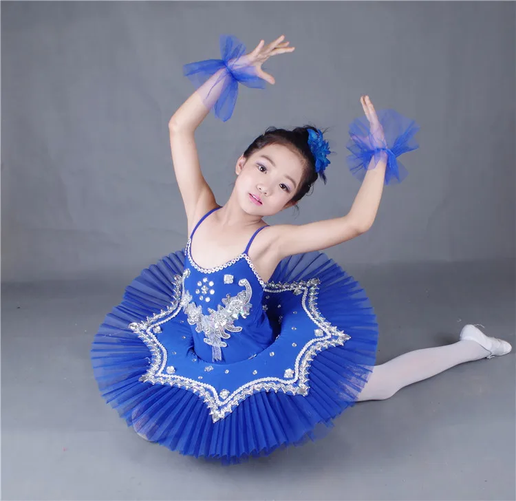 Балерина с перьями для девочек, детский костюм с блестками, белое платье-пачка с лебедем и озером, танцевальная одежда, балетная одежда для детей, платье для балета - Цвет: blue