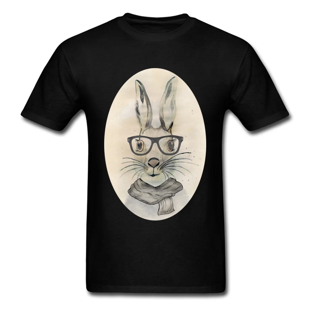 Cute funny watercolor bunny with glasses and scarf hand paint_black