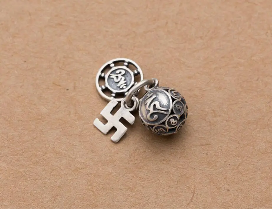 925 пробы серебряный полый шар Om Мани Падме Хум Подвеска DIY A2562|pendant charms|charm diydiy charms |