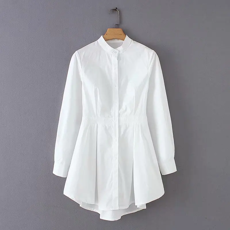 Online Donne elegante del collare del basamento del bordo irregolare pieghe bianco camicetta camicie casual ufficio della signora di affari blusas feminina chic top LS2766