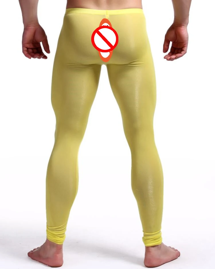 2022 New Man Sexy Nylon Transparent Long Johns/Lce Silk Pouch Sheer Leggings Bottoms/Gay Spandex Lounge Tights merino wool long underwear