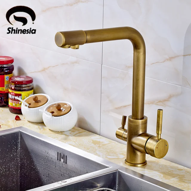 Us 66 3 49 Off Antique Brass Kitchen Sink Pure Water Faucet Swivel Spout Mixer Tap With Purified In Faucets From Home