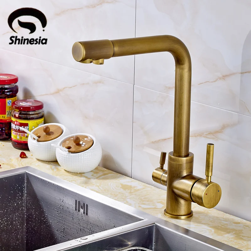antique brass kitchen sink pure water faucet swivel spout mixer tap with purified water outlet - Brass Kitchen Sink antique brass kitchen sink pure water faucet swivel spout mixer tap with purified water outlet - Brass Kitchen Sink