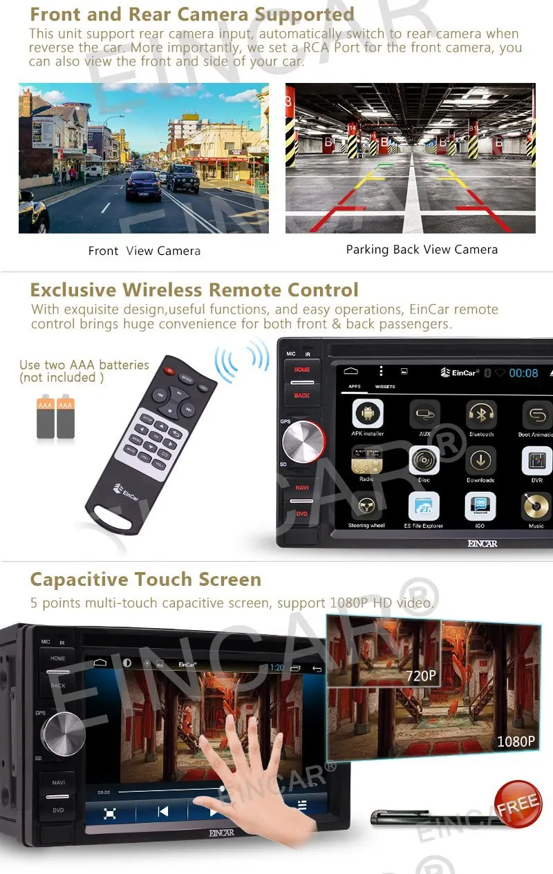 Top 3G Dongle + Eincar Android 6.0 Car Radio stereo with Multi-Touch Screen GPS Navigation with DVD Player External Micro included 4