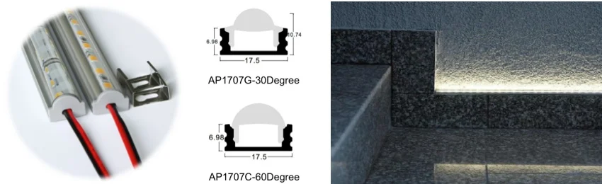 20 м (20 шт) много, 1 м за штуку, светодиодный алюминиевый профиль для светодиодных полосок AP1707C/G-30/60, с 60 или 30 градусов прозрачными линзами 12 мм