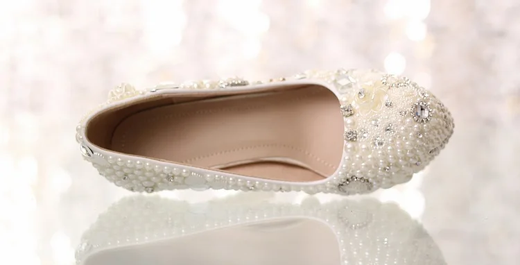 9_Pearl Diamond White Bridal Wedding Shoes Red Platform Super High Heels Woman Elegant Free Shipping Size 40