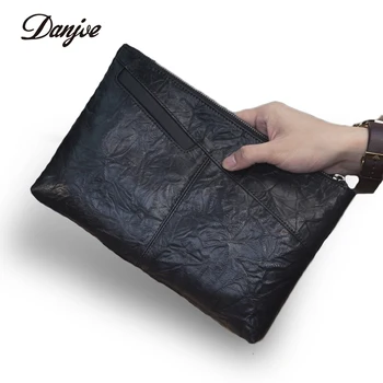 

NEW Mens Genuine Leather Envelope Clutch Bag Men Large Real Leather Soild Black Fashion Big Men Handbag Small Clutch Bags