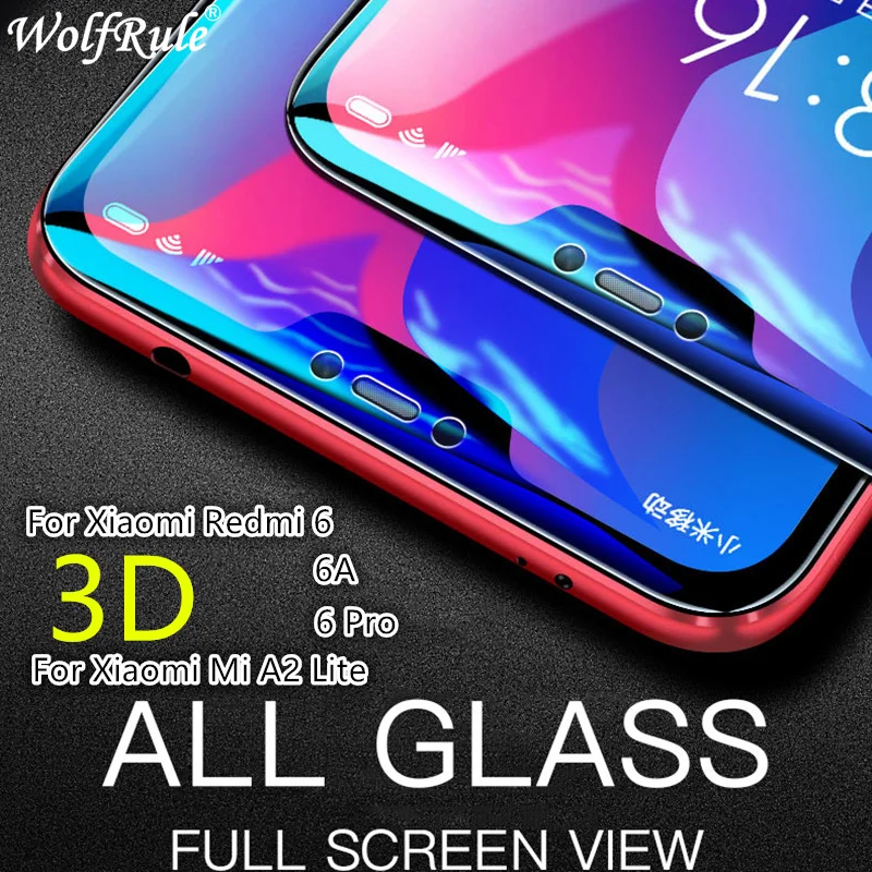Закаленное стекло с полным покрытием для Xiaomi Redmi 6 Pro Защита экрана 6A 3D изогнутое Mi