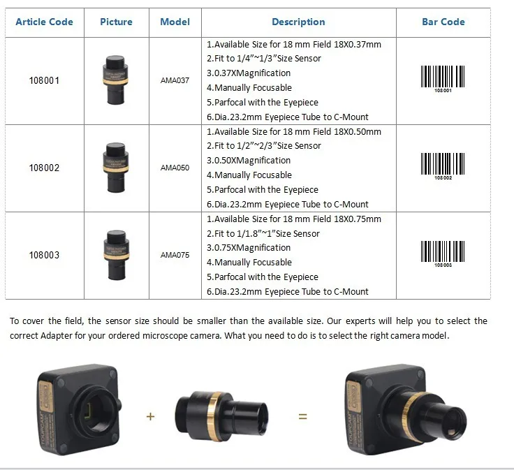 AMA Adjustable 23.2 Eyepiece to C-mount Microscope Eyepiece Adapter