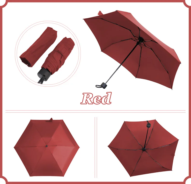 190g Super Light Mini Pocket Umbrella Rain Women Gift Men Umbrellas 5 Fold Parasol Girls Portable Kids Travel UMBRELLAS Paraguas - Цвет: red