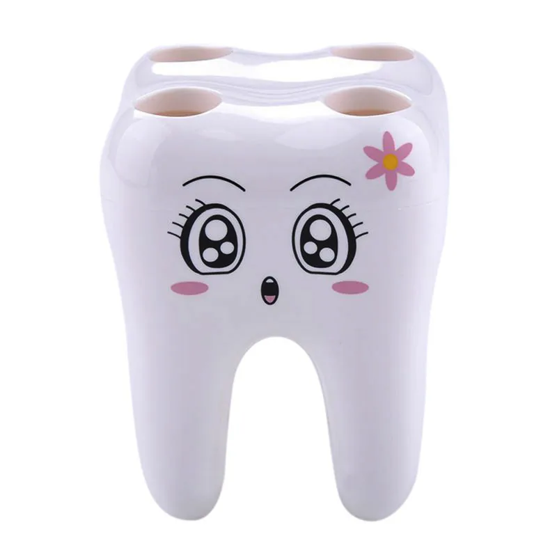 Cartoon Teeth Shape 4 Holes Toothbrush Holder Stand Brush Rack Tooth Brush  Shelf Shaving Razor Storage Holder for Bathroom