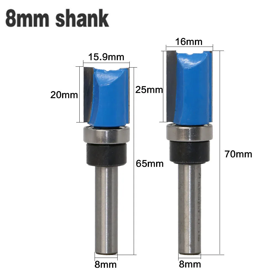 1 шт. 8 мм хвостовик Классический прямой заподлицо древесины фрезы с 1 подшипником карбида вольфрама Деревообрабатывающие инструменты