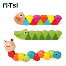 N-Tsi Colorful Wooden Worm Puzzles Kids Educational Baby Toys Insect Fingers Flexible Training Twisting Game for Children Gift