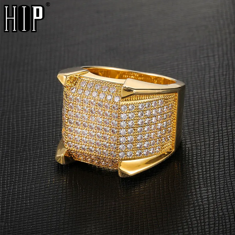 Хип хоп Bling кубический циркон Iced Out медные золотистого цвета кольцо микро