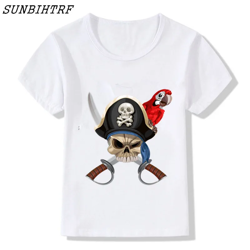 

Boy Girl Cartoon T-shirt Children Pirates of the Caribbean shirt White punk prints captain jack sparrow Hip hop Kids Cute tshirt
