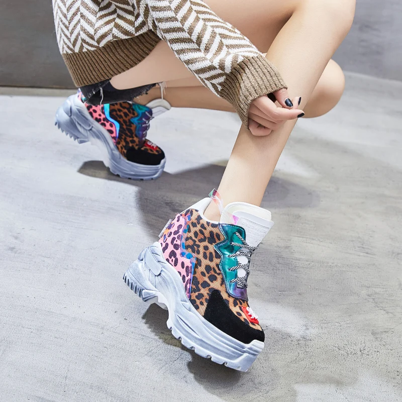 

SWYIVY Spring Shoes Casual Sneakers Woman European Fashion Platform Sneakers Leopard Wedge Lady Shoes Sneaker For Woman Purple