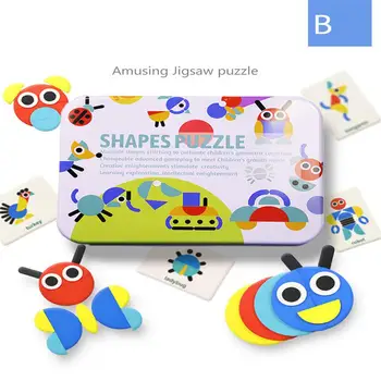 

HobbyLane Wooden Tangram Puzzle Jigsaw Geometric Shape Color Recognize Thinking Early Educational Toy with Box Kids Gifts Toy