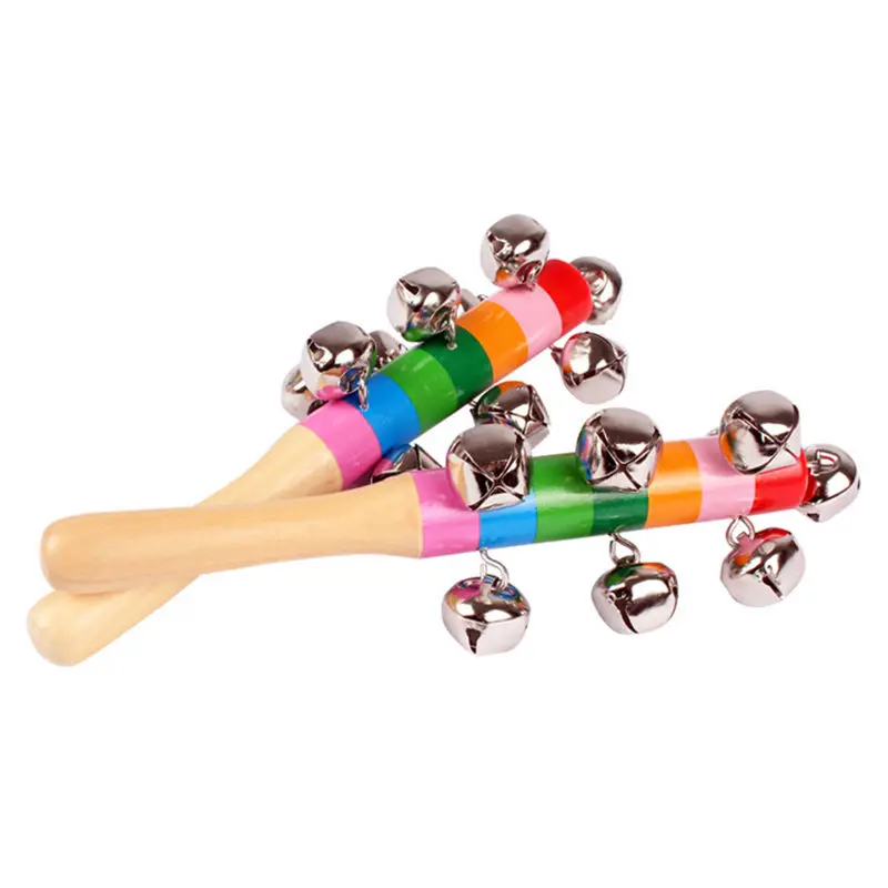 Baby Wooden Rattle Bell Toy Handbell Musical Education Percussion Instrument HGU 