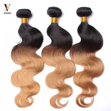 3 Pcs Ombre Human Hair Bundles Hair Pre-Color 1b/27 Honey Blonde Ombre Brazilian Hair Weave Bundles Remy Hair 3Pcs 1 Set Venvee