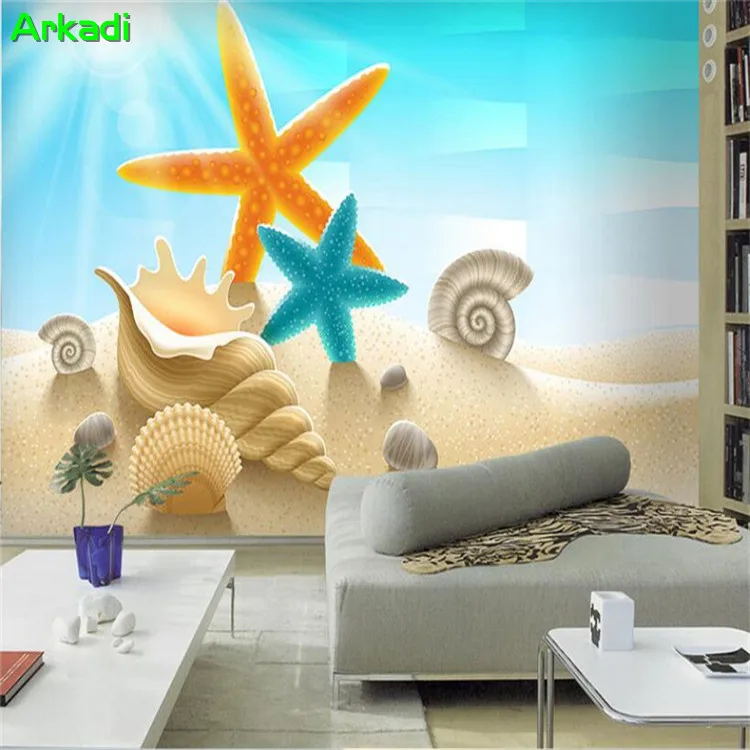 Пользовательские фото 3D красивый пляж Морская звезда обои с рисунками ракушек