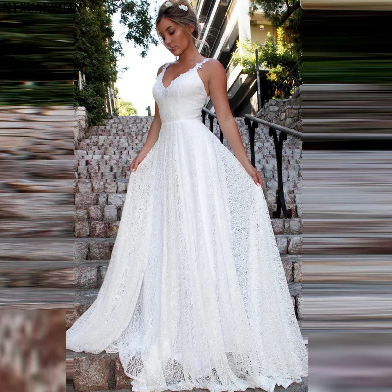 

Vintage Lace Beach Wedding Dresses 2019 Vestidos De Casamento Sexy Bridal Dress Backless Plus Size Wedding Dress