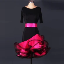 Стиль латинский танцевальный костюм сексуальный спандекс Половина рукава латинский танец платье для женщин конкурс латиноамериканских танцев платья S-4XL L048