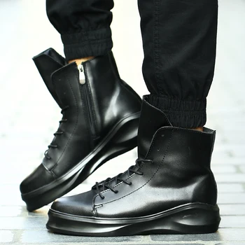 

Hip hop Fashion autumn winter Men street Boots lace up Dress Shoes Dancing Footwear Platform High Top Sneakers military boots