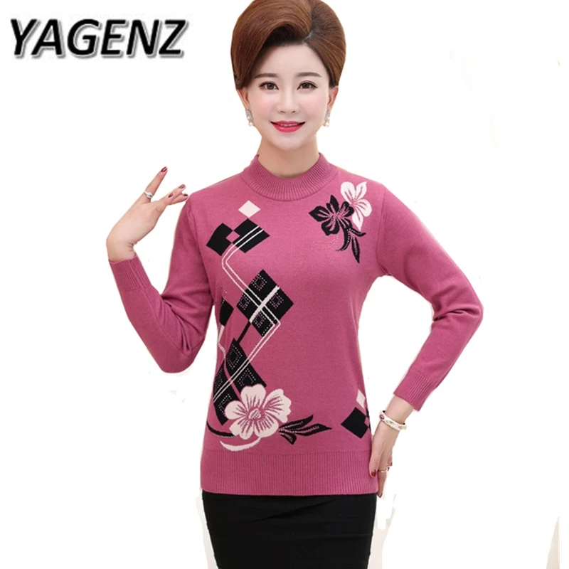 2020 New Autumn Winter Middle-aged Women Knit Sweater Plus size 4XL Fashion Slim O neck Pullover Shirt Casual Tops | Женская одежда