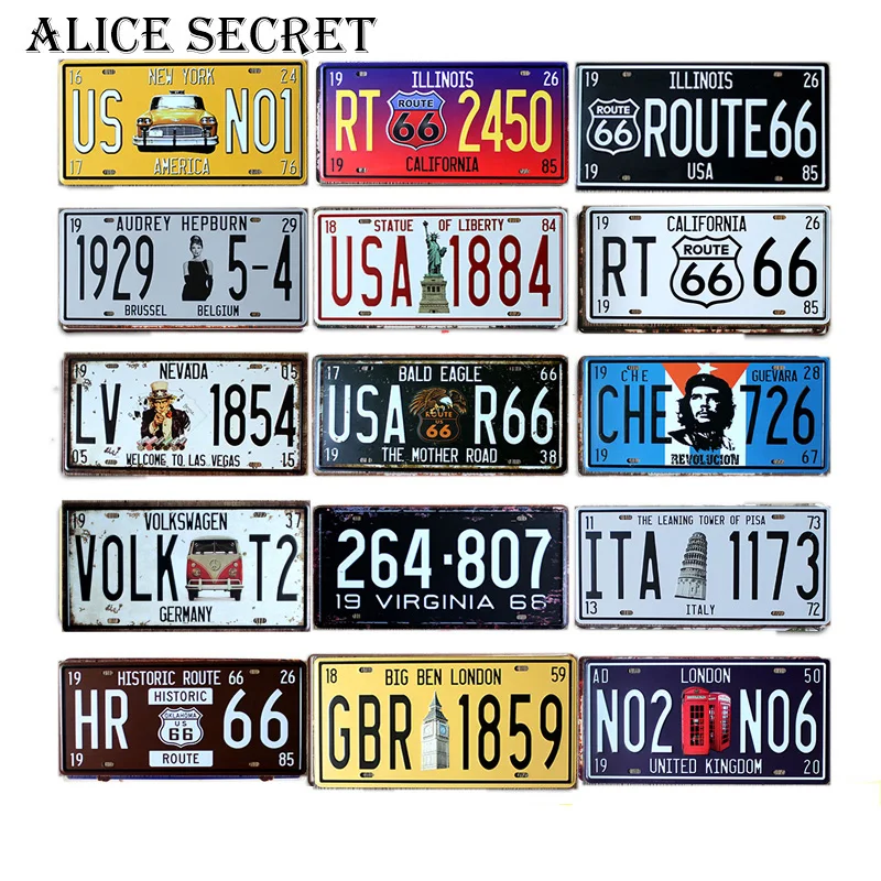 New USA Route 66 Metal Tin Sign Car Number License Metal Plates Plaque Poster signs for Home Bar Club Garage Decoration