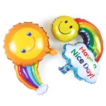 

New Wedding birthday smiley aluminum balloons decorated sun clouds rainbow balloons