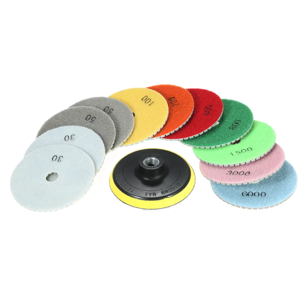 11pcs 4" Diamond Wet Polishing Pads Grinding Disc dremel accessories