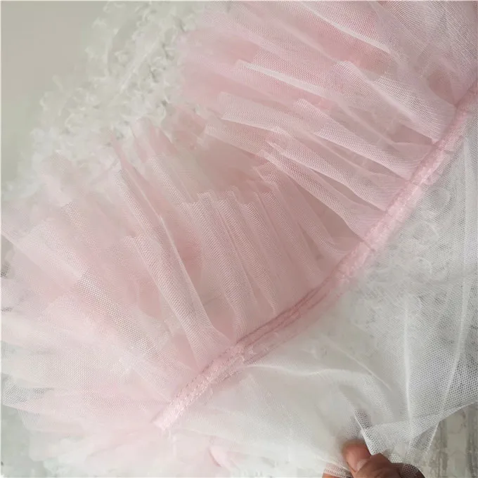 3 слоя розовый белый гофрированный Тюль кружевная отделка мягкая марлевая ткань для женщин платье, куклы, костюм дизайн