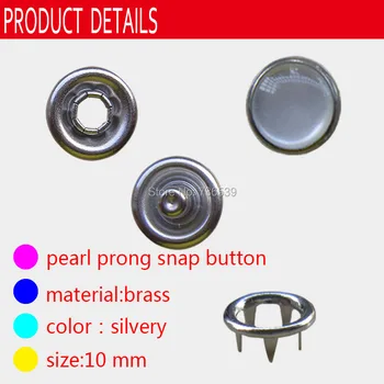 

FREE SHIPPING 1000sets 10mm four colors pearl brass prong snap button fastener snap button