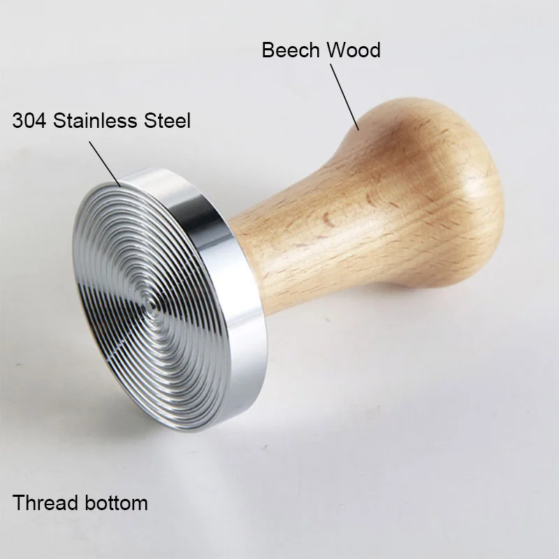 Borrey Темпер для кофе, экспрессо 58 мм Нержавеющая сталь Кофе стойка для трамбовки с ручка из плотной древесины Кофе порошок молоток плоский пульсации