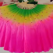 Дешевые имитация шелка танец живота веер вуали для женщин Танцевальная практика бамбука складной веер градиент цвета розовый зеленый