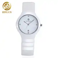 BINLUN Women's White Ceramic Watch Minimalist Waterproof Japanese Quartz Watch Lady Diamonds Bracelet Quartz Watch with Date
