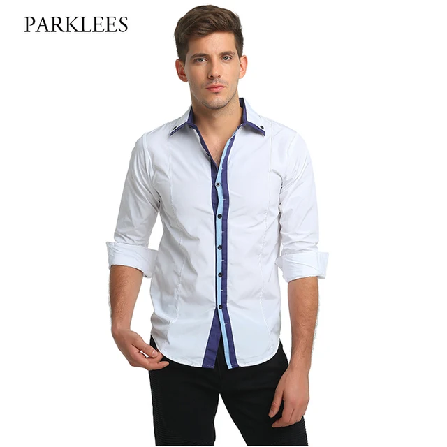 Marca Hombres de la Camisa Blanca Botón Casual Para Hombre