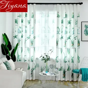 

Plant Curtain for Window Bedroom Green Leave Tulle Curtains Drapes Kitchen Sheer Fabrics Cortinas Rustic Blinds T&162 #30
