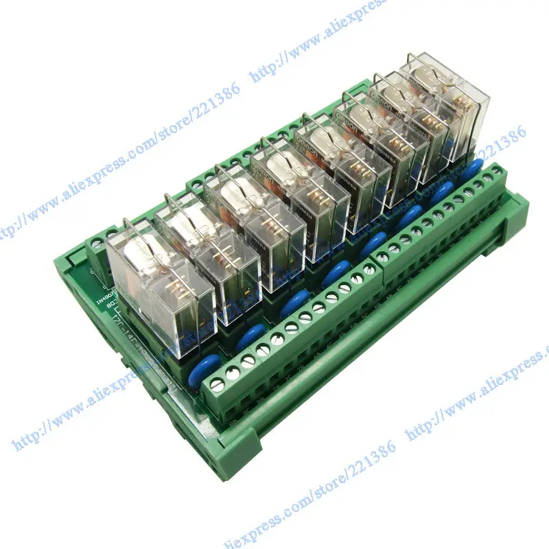 

8 Channel 1 SPDT DIN Rail Mount OMRON G2R 12V DC/AC 16A Interface Relay Module