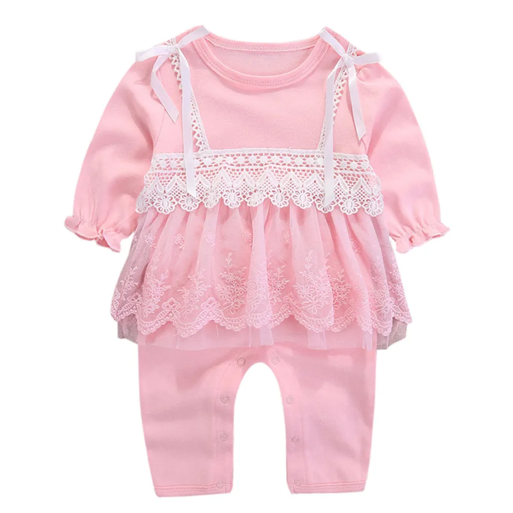 Toddler Infant Baby Rompers Baby Girls Long Sleeve Solid Jumpsuit