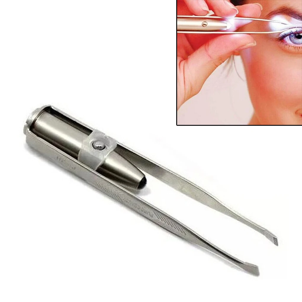 1PC New Tweezers LED Light Eyebrow eyelash curler Clip Stainless Steel