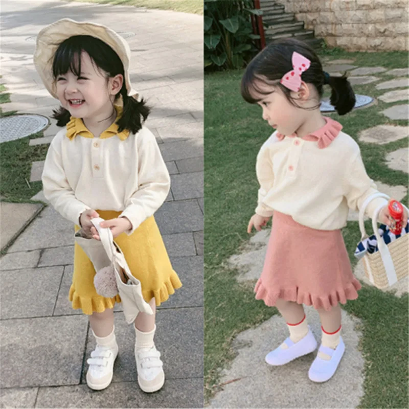 

Girls Set Core-spun Yarn Sweater Plus Skirt for Baby 2019 Autumn New F Children's Clothing 3-8 Years Old Kids Baby Set Clothing
