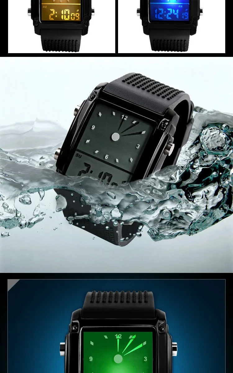 New Fashion Led Digital Watches Men Sports Watches Dual Time Analog Digital Watches LED Colorful Backlight Glow Watches Unisex