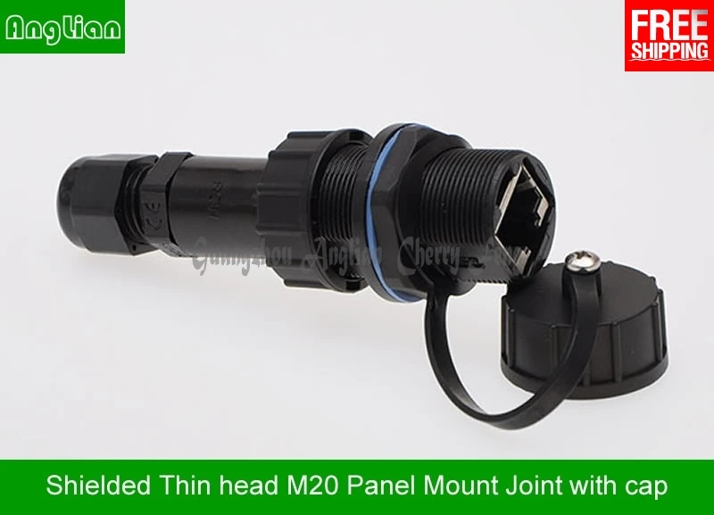 

Thin single head RJ45 Metal shielded Gigabit Ethernet Female socket M20 Locknut Waterproof Gland Connector panel mount joint