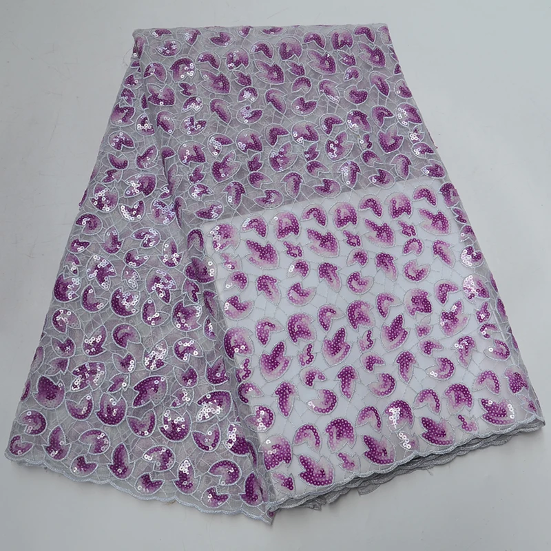 

(5yards/pc) high quality purple African handcut organza lace fabric with bling sequins embroidery and beads for party dress