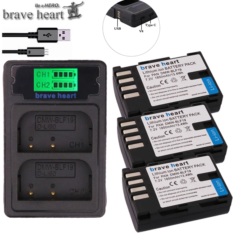 

3x 1850mAh DMW-BLF19 DMW BLF19 BLF19E DMWBLF19 DMW-BLF19E Batteries for Panasonic Lumix DMC-GH3 DMC GH3 GH4 DMC-GH4 GH5 Camera