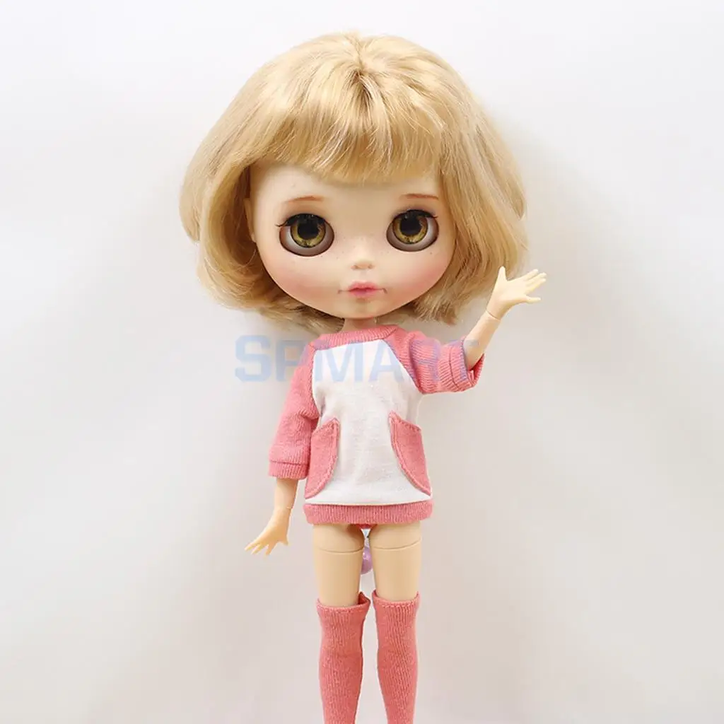 Long Sleeve Dress and Socks Set for  AZONE, Licca Doll 1/6 Scale Blythe Doll Outfit Clothes 28cm Dolls' Accessories Girls Gifts