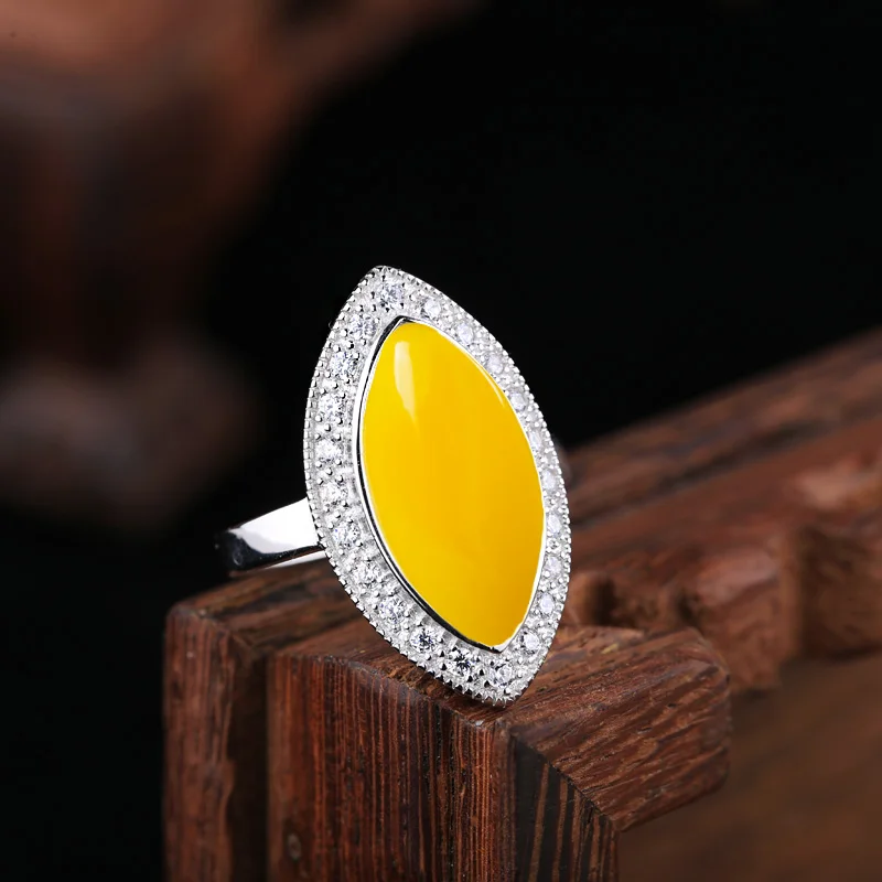 S925 серебро кольцо пустой поддержка инкрустированные пчелиный воск кольцо с коллантом пустой 10*20 мм